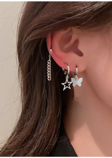 3'lü Kıkırdak Halka Set Küpe