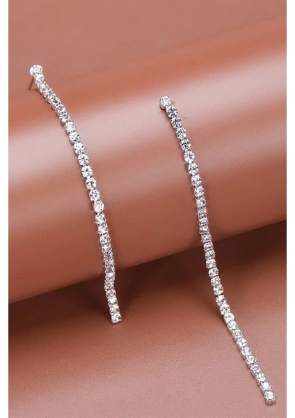 Tek Sıra Kristal Taşlı Sallantı Küpe Dangling Crystal Earrings modelleri