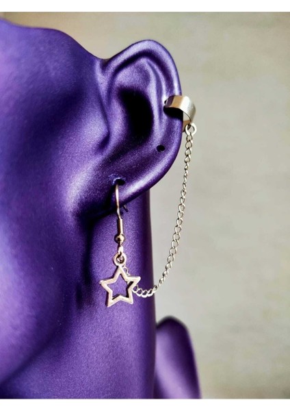 Tiny Star Tragus Sıkıştırma Zincirli Küpe