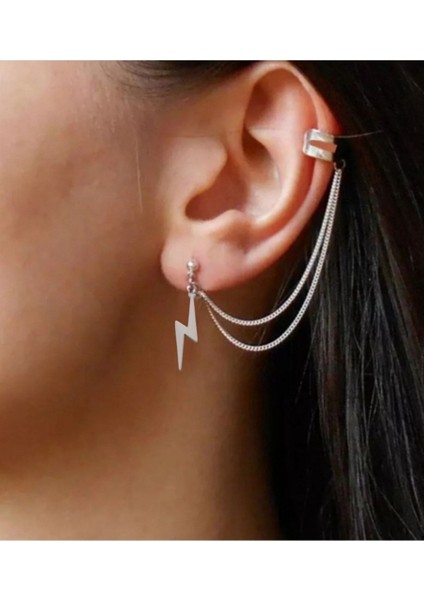 Üstten Deliksiz Şimşek Sallantılı Kıkırdak Küpe