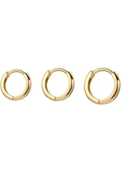 3 Adet Set Mini Boy Çelik Gold Halka Küpe