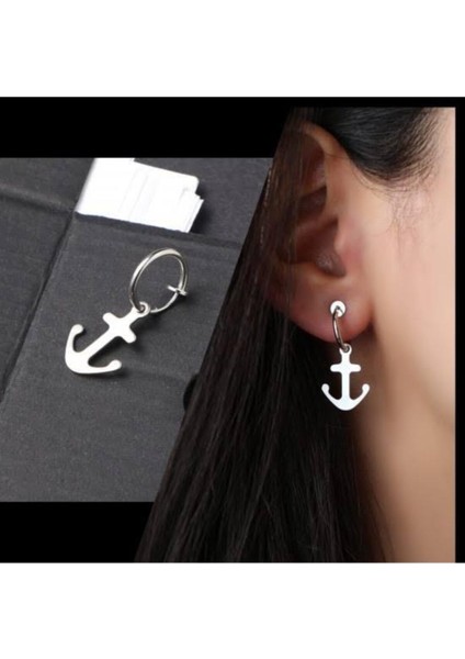 Deliksiz Fake Çapa Figürlü Çelik Küpe