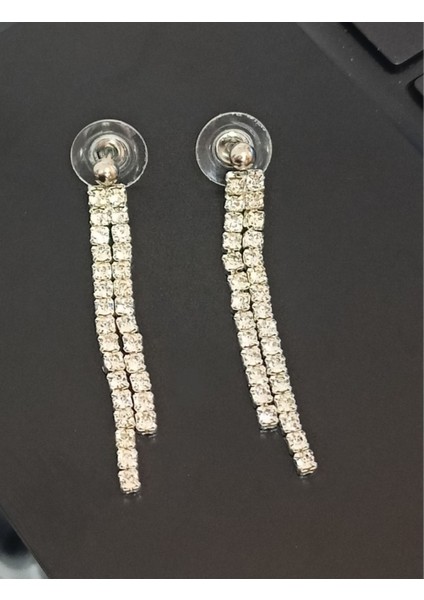 Abiye Taşlı Su Yolu İki Sıra Şerit Küpe fiyatları