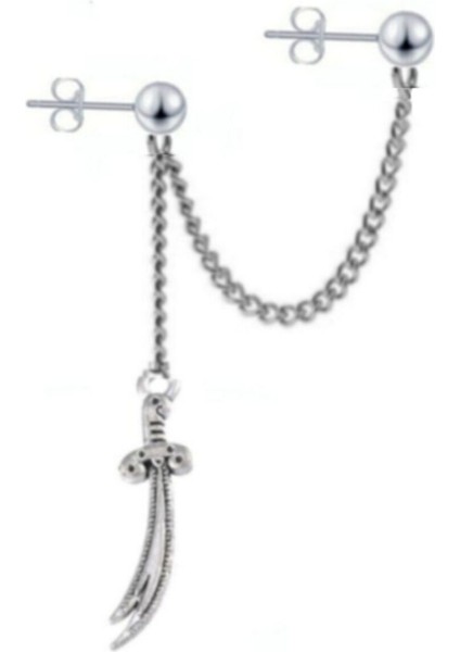 Ikili Top Zincirli Zülfikar Çelik Küpe