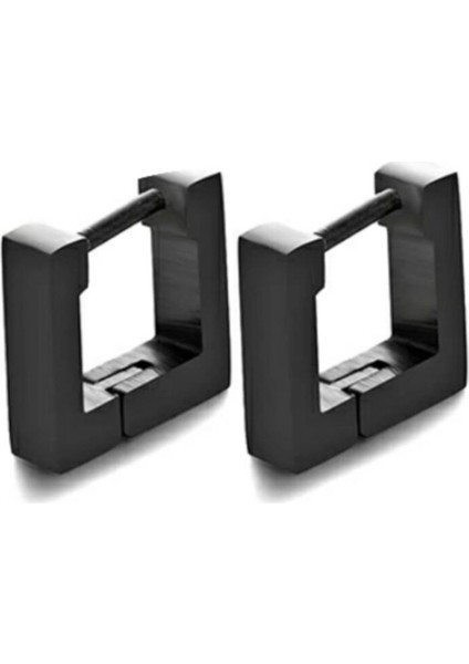 2 Adet Kare Model Cerrahi Çelik Kadın Erkek Küpe Siyah