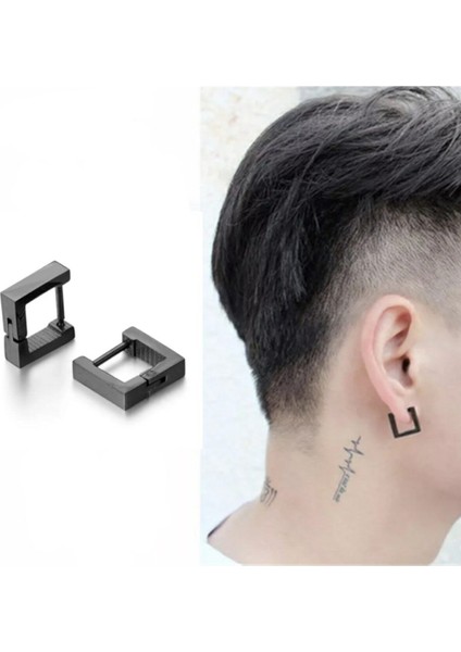 2 Adet Kare Model Cerrahi Çelik Kadın Erkek Küpe Siyah fiyatları