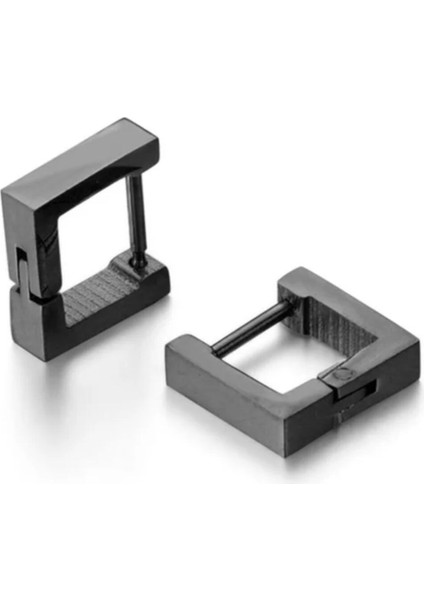 2 Adet Kare Model Cerrahi Çelik Kadın Erkek Küpe Siyah fırsatları