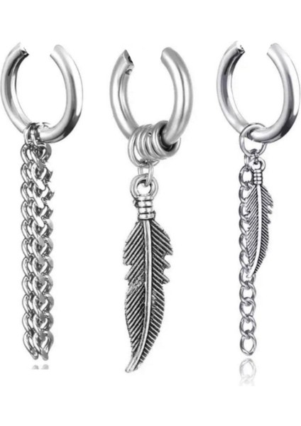 3lü Deliksiz Sıkıştırmalı Çelik Küpe Seti