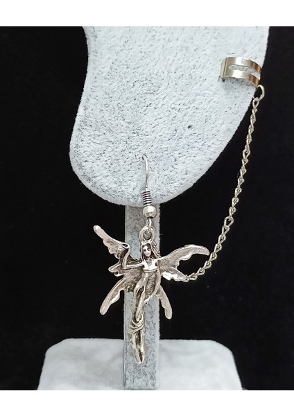 Üstten Deliksiz Zincirli Antik Gümüş Küpe