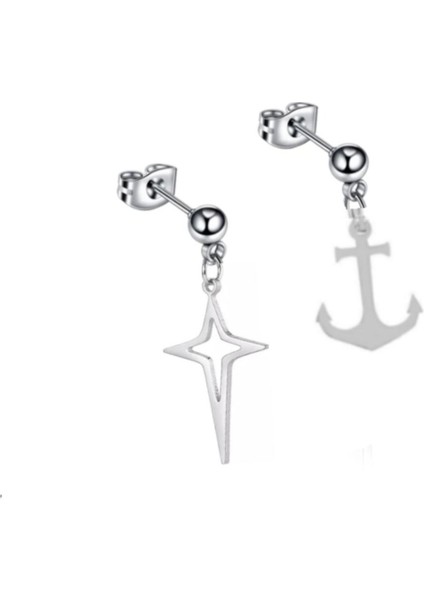 Kuzey Yıldızı ve Çapa Sallantılı 2 Adet Çelik Top Küpe