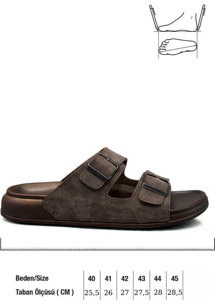 Çift Toka Ayarlanabilir Genişlik Esnek Rahat Deri Erkek Terlik 25103 Kahve fiyatları