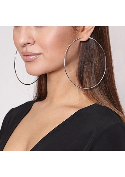 8 cm 925 Gümüş Kaplama Büyük Boy Halka Küpe