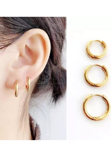 3 Adet Paslanmaz Çelik Gold Halka Küpe