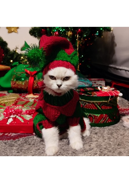 Kedi Köpek için Yün Yılbaşı Elfi Kostümü