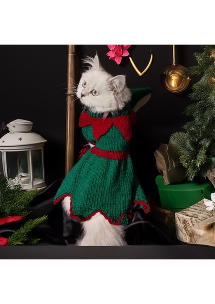 Kedi Köpek için Yün Yılbaşı Elfi Kostümü