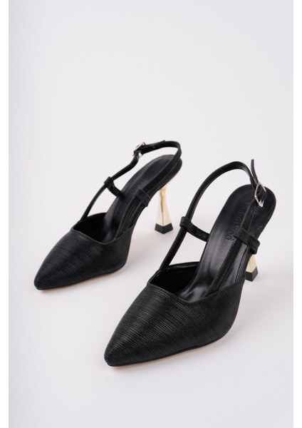 BA04456 Siyah Simli Kadın Yanı Bantlı Abiye 9 cm Topuklu Ayakkabı-40 modelleri