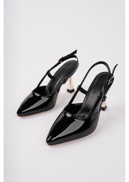 BA04456 Siyah Rugan Kadın Yanı Bantlı Abiye 9 cm Topuklu Ayakkabı-40 modelleri