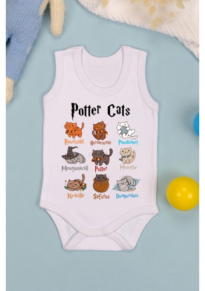 %100 Pamuklu Potter Cats Baskılı Yumuşak Doku Baskılı Zıbın & Body