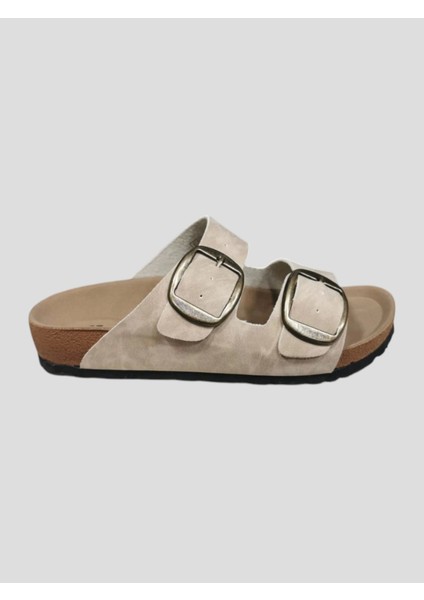 PC-7551 Kadın Çift Toka Terlik Bej