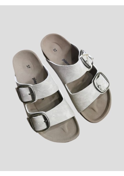 PC-7551 Kadın Çift Toka Terlik Bej indirimleri