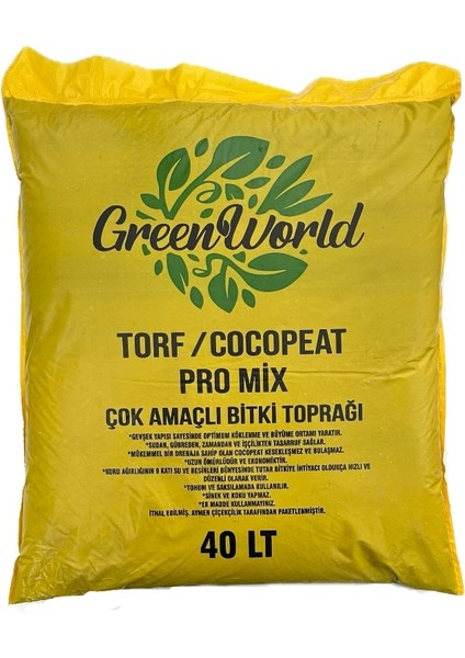 Green World 40 Litre Ithal Çok Amaçlı Bitki Toprağı Torf Cocopeat Pro Mix - Kokopit Özel Karışım Saksı Harcı