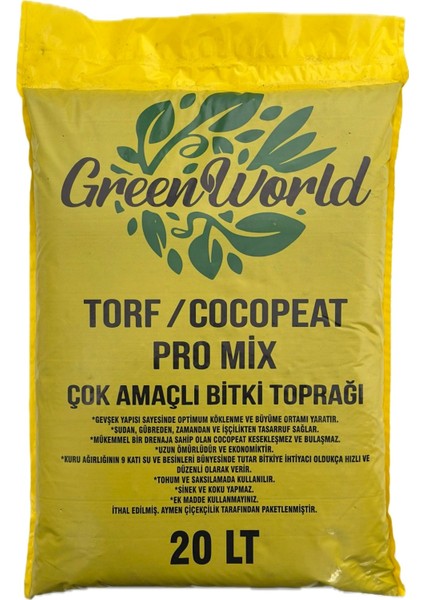 Green World 20 Litre Ithal Çok Amaçlı Bitki Toprağı Torf Cocopeat Pro Mix - Kokopit Özel Karışım Saksı Harcı