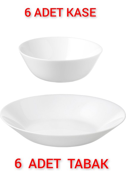 6 Adet Kase Çap 15 cm 6 Adet Yemek Tabağı Çap 20 cm İkea Yemek Takımı Seti Temperli Cam
