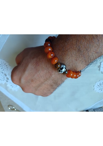 Büyük Kehribar Boncuklu Erkek Bileklik Farklı Tasarım. modelleri