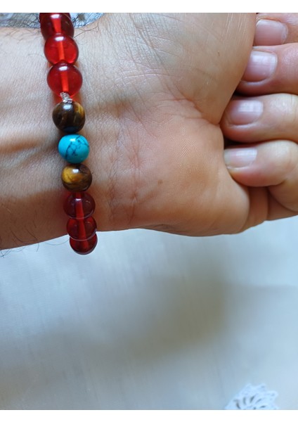 Kehribar Boncuklu Unisex Bileklik(Ateş Kehribarı Özel Dizim.)