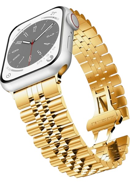 Apple Watch Rolex Stil Paslanmaz Çelik Kordon ( Seri 10 - 46 mm Uyumlu) Gold