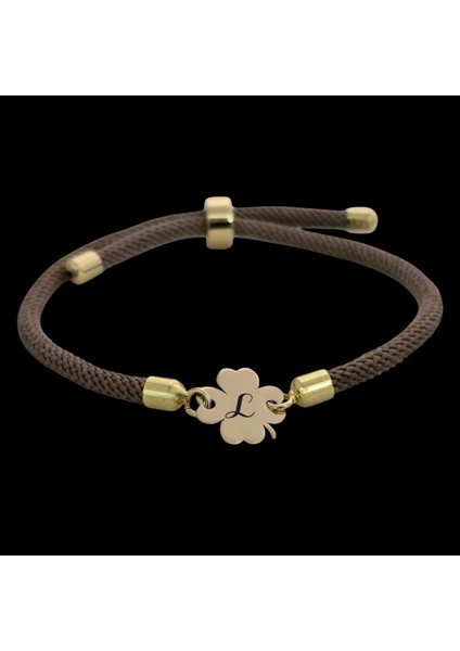 Çiçek Figürlü 14 Ayar Altın Plakalı Harf Desenli Özel Bileklik