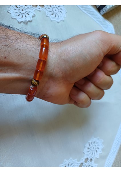 Kaplan Gözü Taş Süslemeli Kehribar Taşlı Bileklik fiyatları