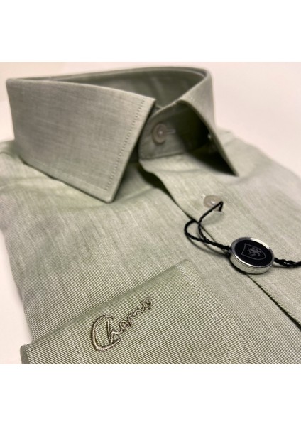 Regularfit Çağla Yeşili Twill Dokuma Klasik Yaka Gömlek