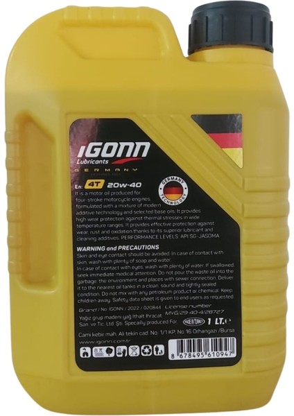 4t 20W40 1 Litre Dört Zamanlı Motosiklet Yağı (Üretim Yılı: 2024) fiyatları