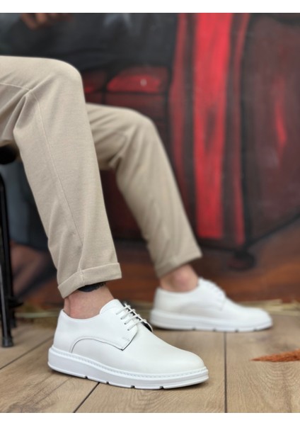 Bağcıklı Casual Erkek Ayakkabı Beyaz (Beyaz Taban)