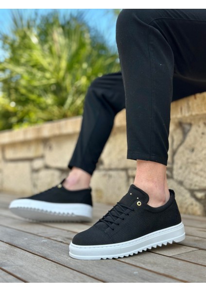 Bağcıklı Erkek Ayakkabı Siyah (Beyaz Taban)
