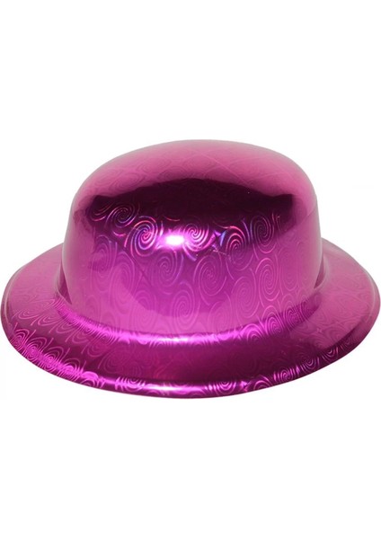 Pembe Renk Hologramlı Plastik Yuvarlak Melon 27 x 24 cm