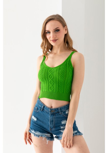 Saç Örgüsü Askılı V Yaka Crop Top, Body, Şık Rahat V Yaka Fitilli Kolsuz T-Shirt Krop, Askılı Krop.