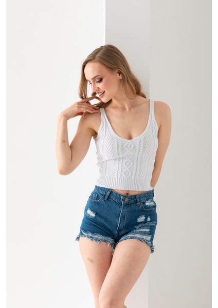 Saç Örgüsü Askılı V Yaka Crop Top, Body, Şık Rahat V Yaka Fitilli Kolsuz T-Shirt Krop, Askılı Krop.