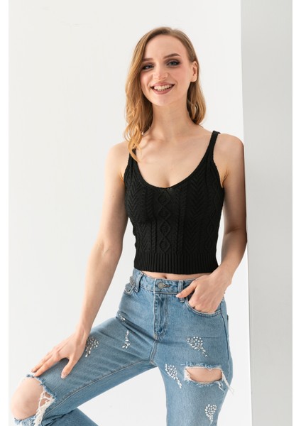 Saç Örgüsü Askılı V Yaka Crop Top, Body, Şık Rahat V Yaka Fitilli Kolsuz T-Shirt Krop, Askılı Krop.