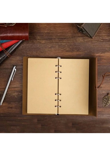 Yaprak Desenli Kahverengi Deri Defter