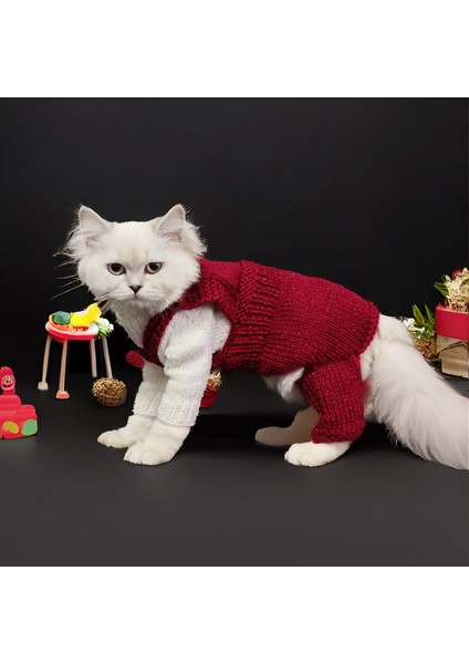 Kedi Köpek için Işıltılı Kırmızı Beyaz Kazak Tulum Yün Takım fiyatları