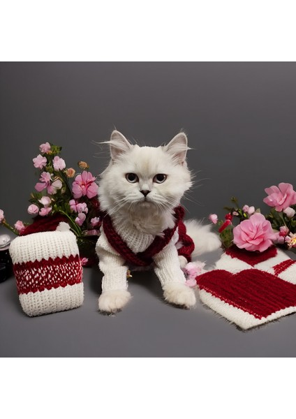 Kedi Köpek için Işıltılı Kırmızı Beyaz Kazak Tulum Yün Takım fırsatları