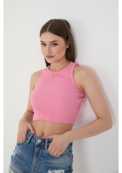 Kadın 3 Lü Adet Fitilli Pamuklu Örme Kaşkorse Crop Bluz Atlet
