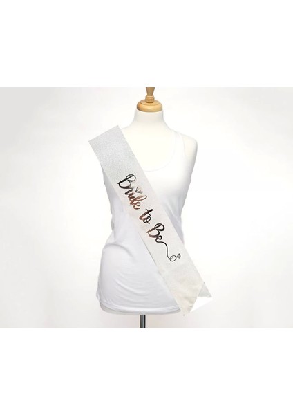 Beyaz Üzeri Gümüş Italik Alyanslı Bride To Be Yazılı Simli Işıltılı Kuşak Kemer 10 cm Genişlik