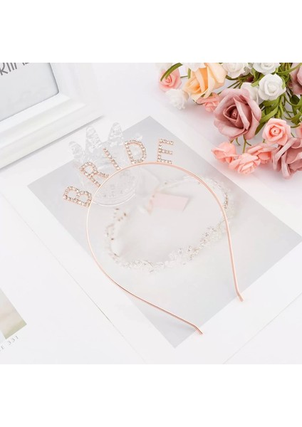 Rose Gold Renk Bekarlığa Veda Kristal Taş Bride Tacı Ithal 16X10 cm modelleri
