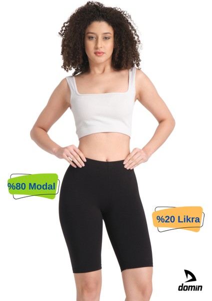 Kadın Siyah Kısa Toparlayıcı Modal Spor Tayt