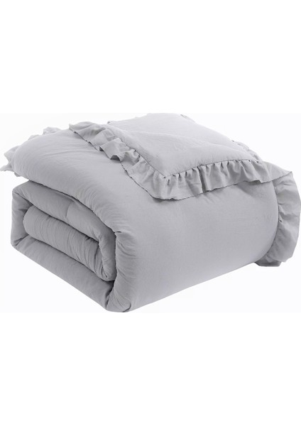 Pamuklu Fırfırlı Gri 240 x 220+2*(50 x 70) Battal Boy Nevresim ve Yastık Kılıfı Seti fiyatları