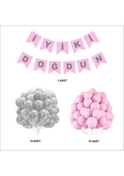 Pembe-Gümüş Mını Balon+Banner Seti fiyatları