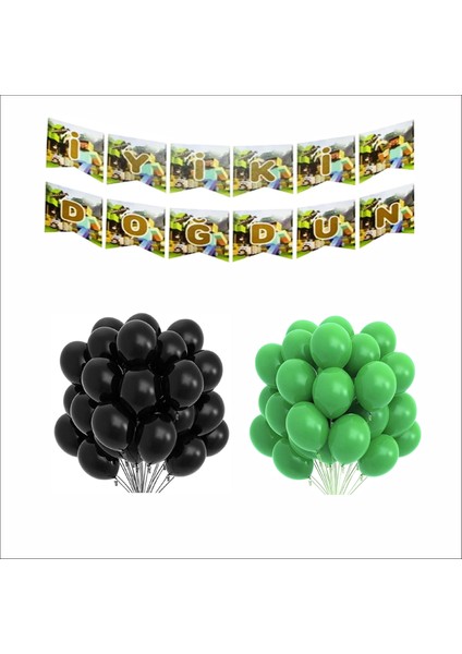 Minecraft Temalı Balon+Banner Seti